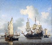 Willem Van de Velde The Younger Ships anchored offshore France oil painting artist